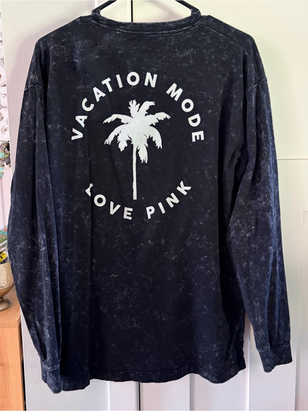 VS PINK Black Vacation Mode Long Sleeve Tee Large Oversized